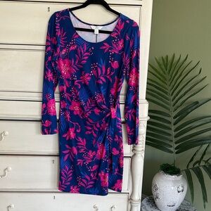 Lilly Pulitzer Bryson Dress Navy and Fuchsia Floral Dress M